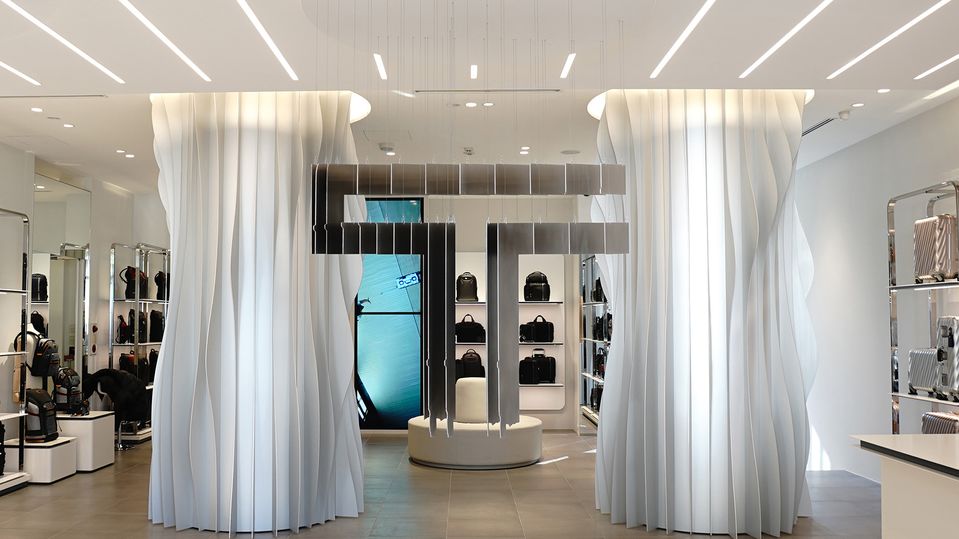 A perceptual sculpture by artist Michael Murphy sits at the heart of the store.