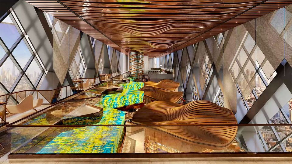 The Link cantilever is artfully poised between One Za'abeel's dual towers.